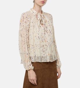 Ba and Sh All-over Graphic-print V-neck Top, Beige, M, Model View