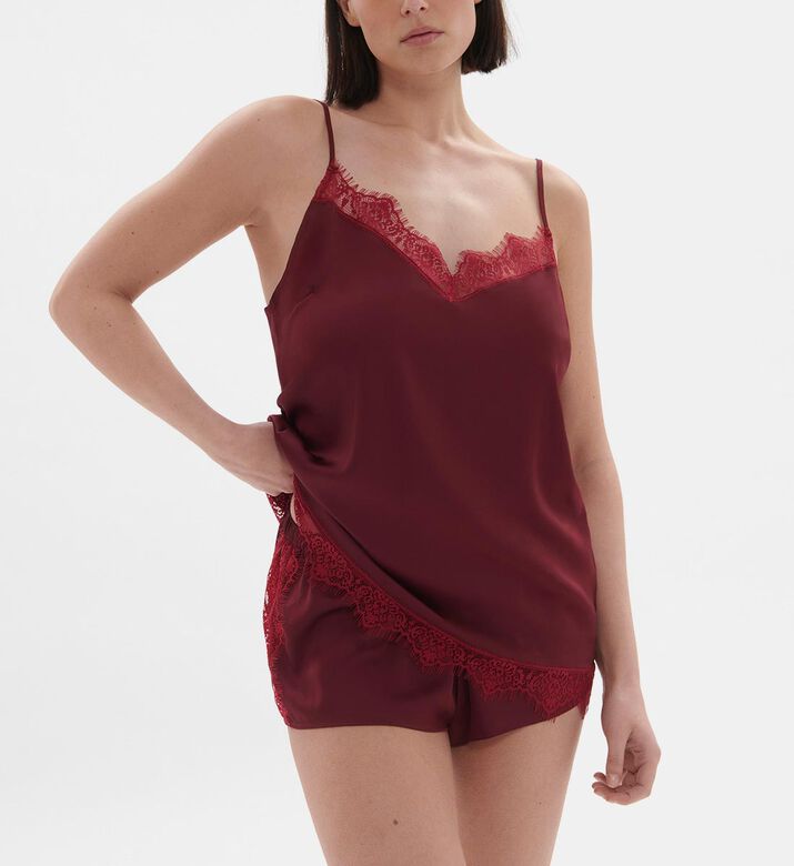 Satin Lace-trim Pajama Top