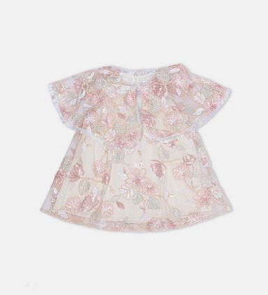Sequined Floral-embroidery Cape Dress