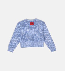 سويت شيرت فضفاض بقصّة واسعة وشعار هندسي بتأثير دنيم