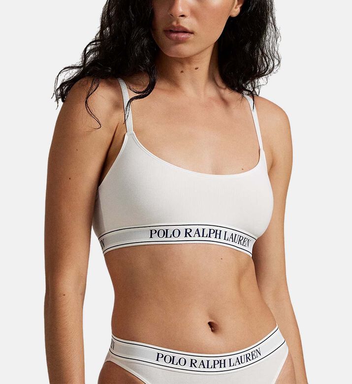 Polo by Ralph Lauren Logo-band Scoop Bralette, White, L, Model View
