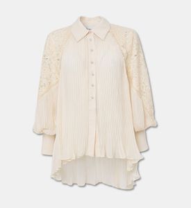 Edward Achour Paris Pleated Chiffon Blouse, Beige, 36, Packshot View