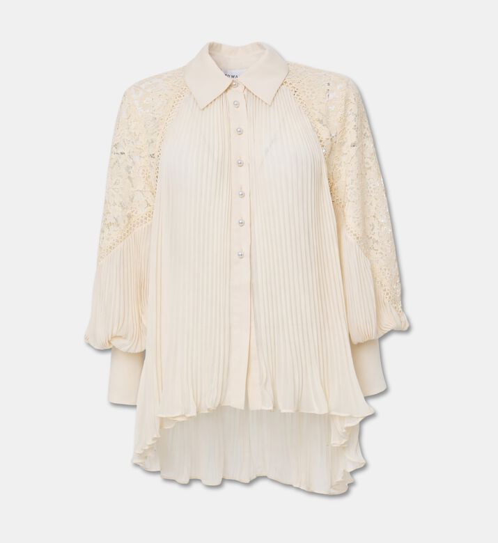 Edward Achour Paris Pleated Chiffon Blouse, Beige, 36, Packshot View