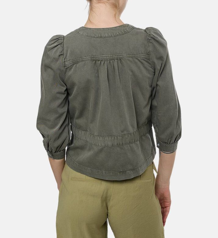 Ba and Sh Puff Sleeve V-neck Wrap Blouse, Model View