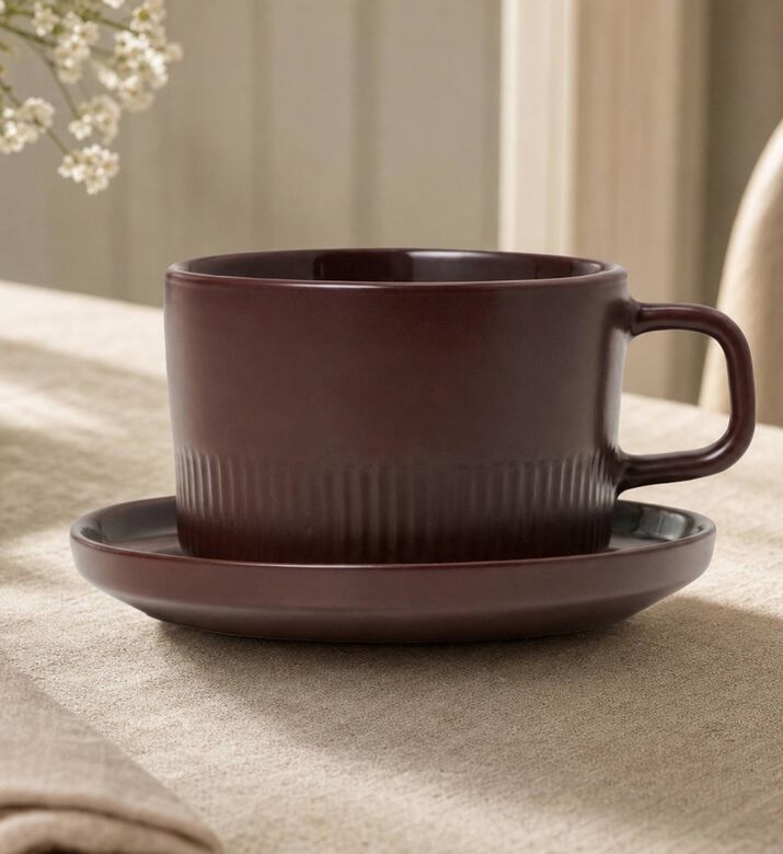 Marco Polo Moments Coffee Cup Saucer Set, Burgundy, 200-ml, Model View
