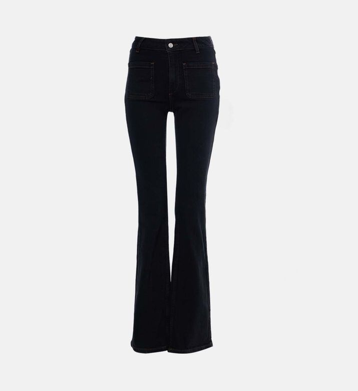 Front Patch Pockets High-waist Flared Jeans