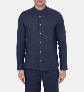 قميص كتان بياقة عالية بصف أزرار