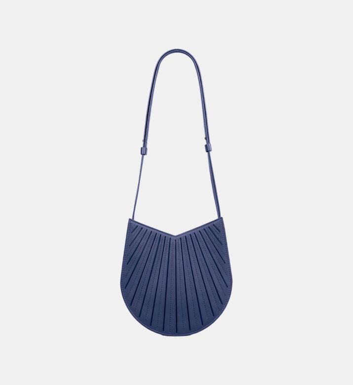 Camille Fournet Balancier Calf Leather Pleated Handbag, Indigo, Packshot View