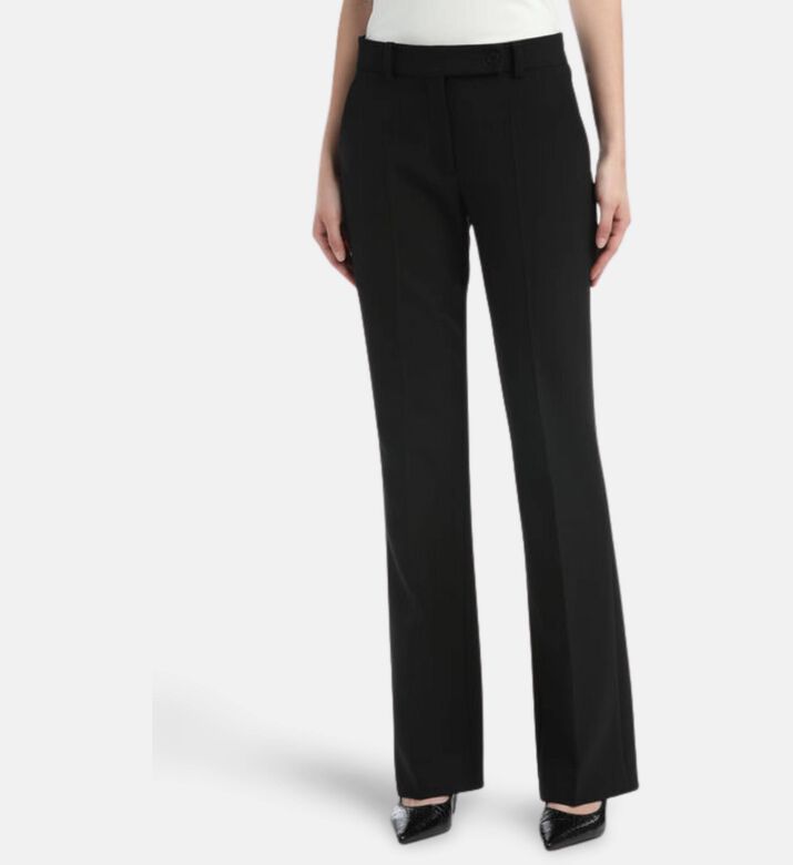 Luisa Spagnoli Orchidee Center Creases Straight-leg Trousers, Black, 46, Model View