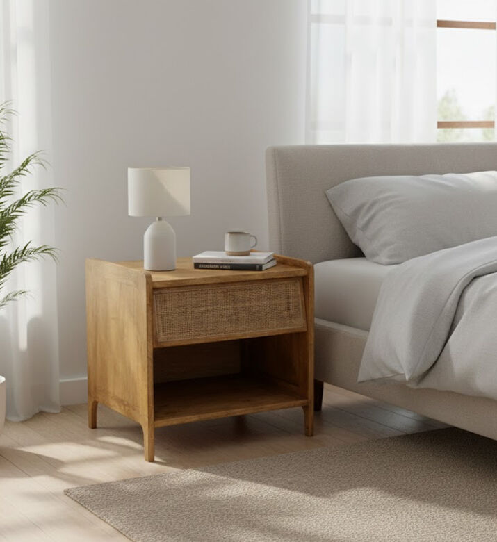 Home Deco and More Groove Cane Beside Drawer Table, Packshot View