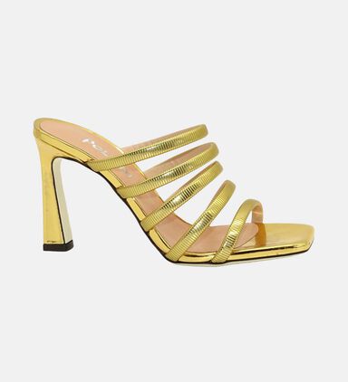 Leather Ribbed Square-toe Heels
