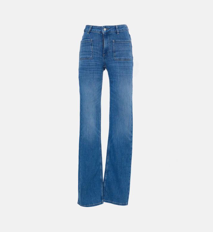 Patch Pockets Flared Denim Pants