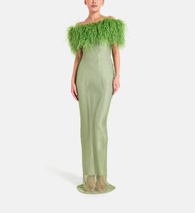 Crystal-embellished Feather Off-shoulder Maxi Dress