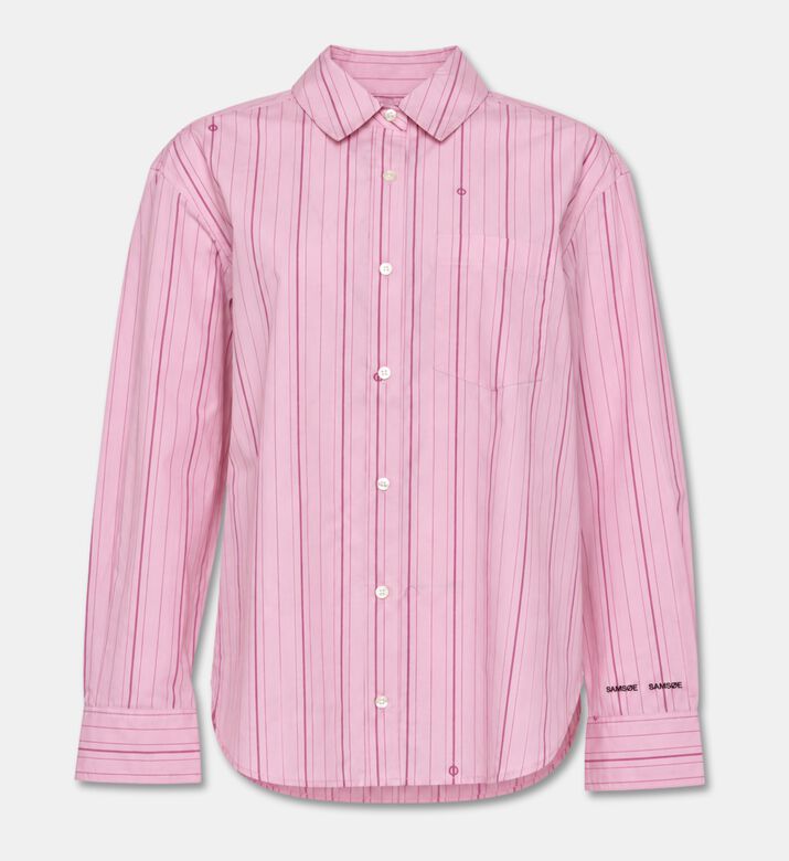 Samsoe Cotton Pinstripe Oversized Button-down Shirt, Pink, L, Packshot View