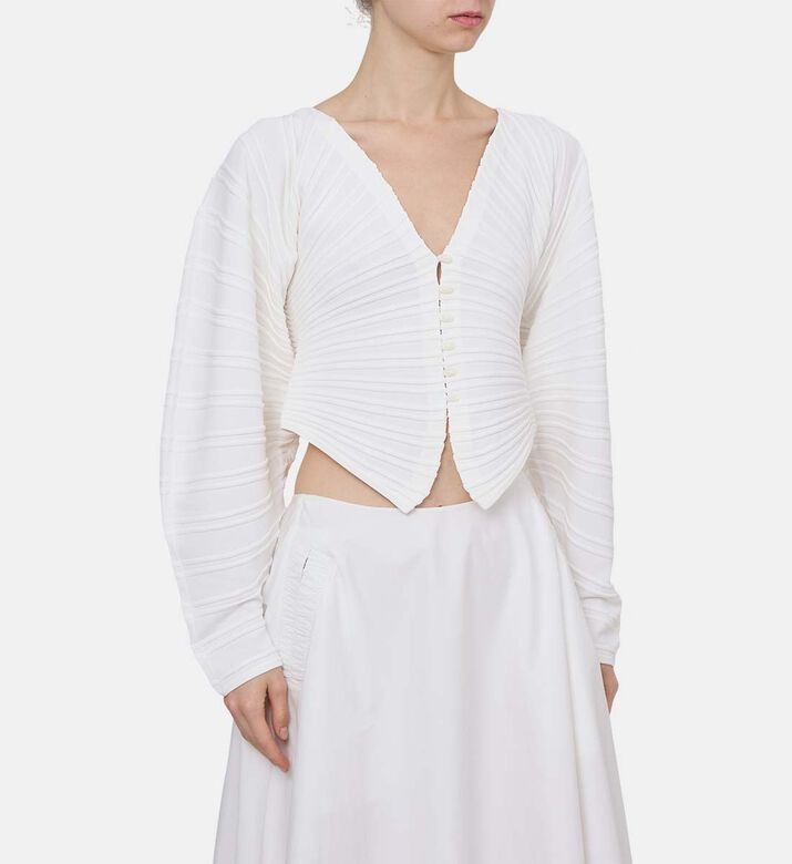 Pleated Long-sleeve Cardigan Top