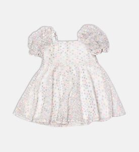 فستان قصير بأكمام قصيرة منفوش بنقشة أزهار مرقطة