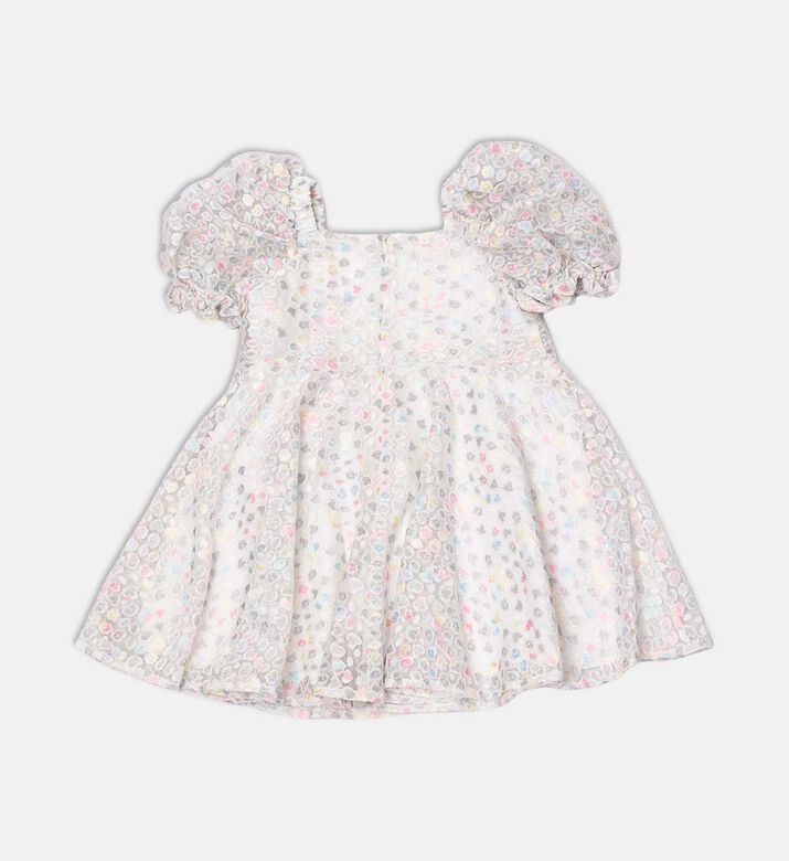 فستان قصير بأكمام قصيرة منفوش بنقشة أزهار مرقطة