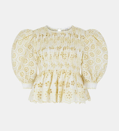 Floral Broderie Smocked Blouse