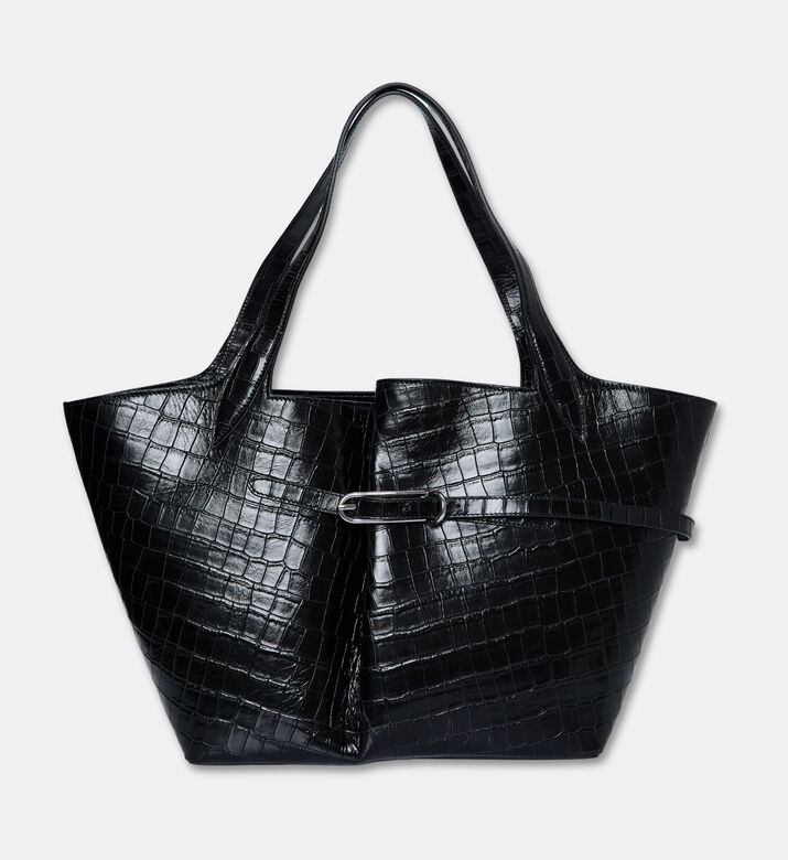 Liffner Calf Leather Belted Bag, Black, Packshot View
