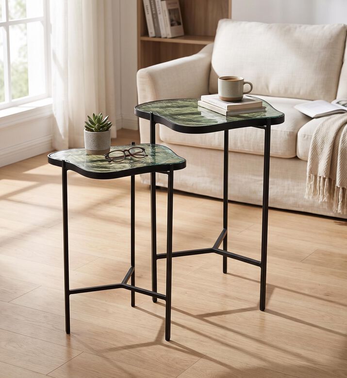 Home Deco and More Nesty Glass Top Side Table 2-piece Set, Packshot View