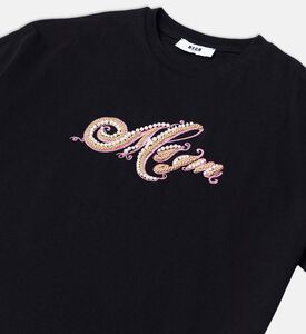 تيشيرت قصير الأكمام بتطريز شعار