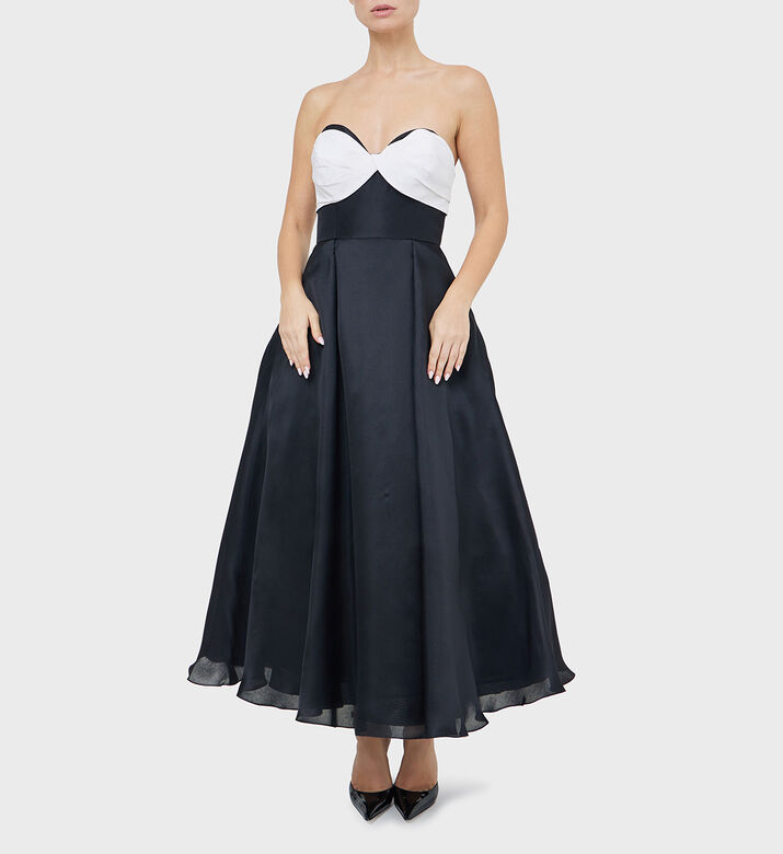 Silk Two-tone Strapless Midi Gown