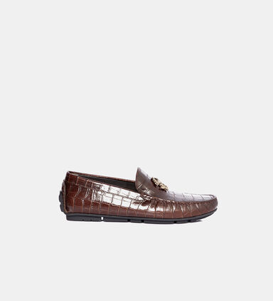 Leather Croc-embossed Loafers