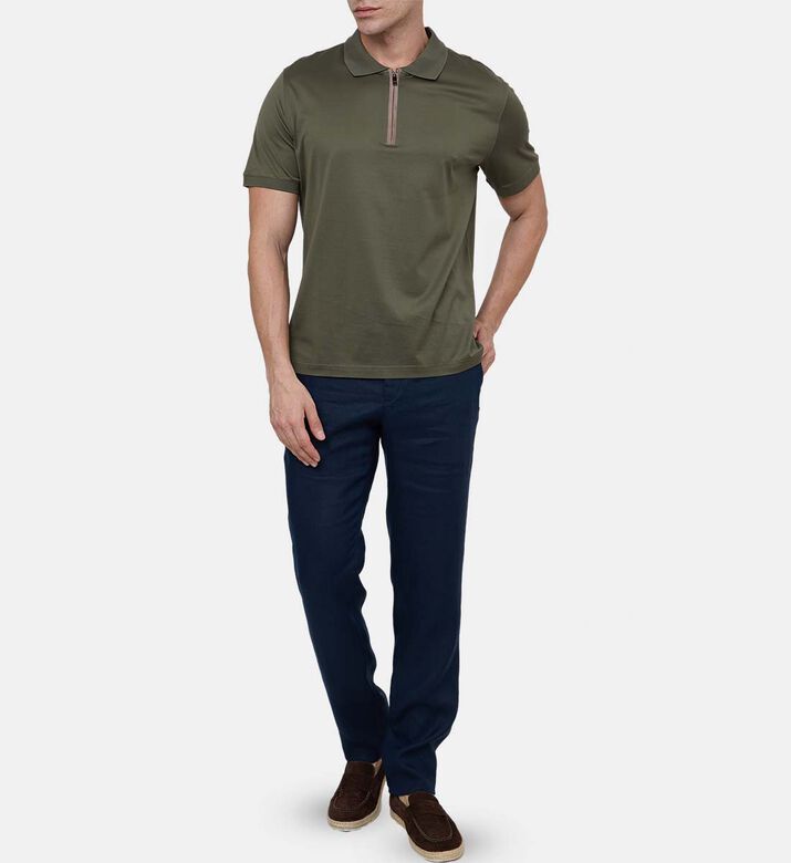 Contrasting Zipper Pull Polo Shirt