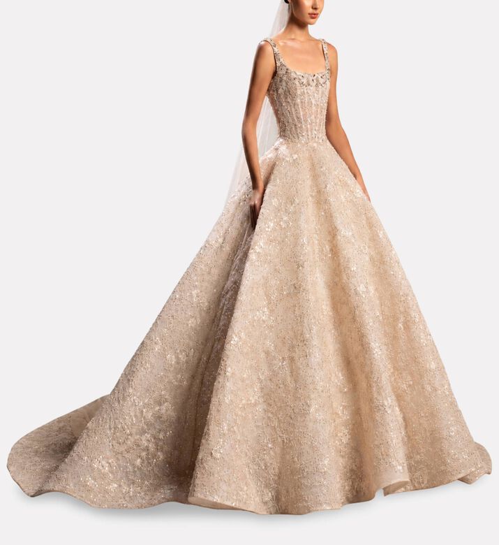 Michael Cinco Strap Gown Maxi Dress, Model View
