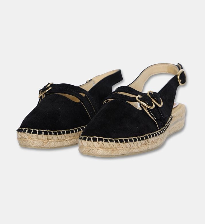 Salvi Espadrille Slingback Triple Buckle Straps Flats, Black, Eu-39, Packshot View