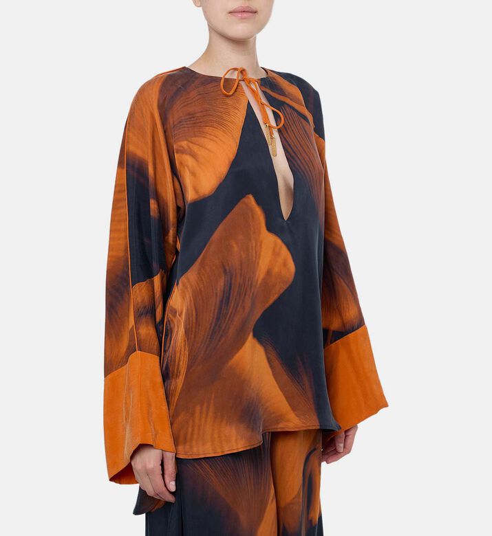 Niluu Floral-print Tie Closure Top, Model View