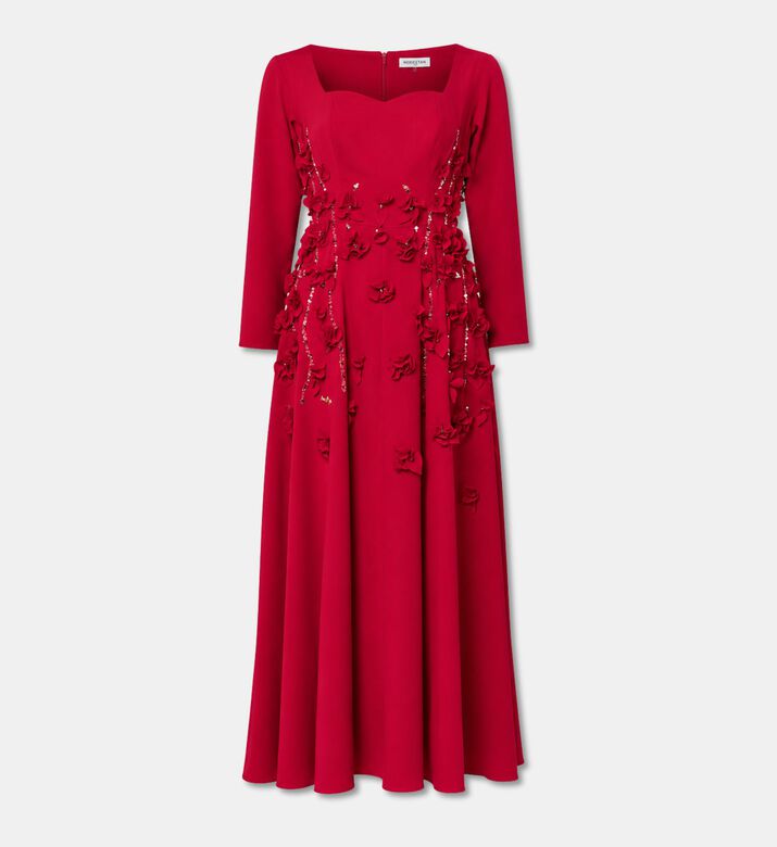 Suzy Matar Appliqu&eacute; Long-sleeve Evening Gown, Packshot View
