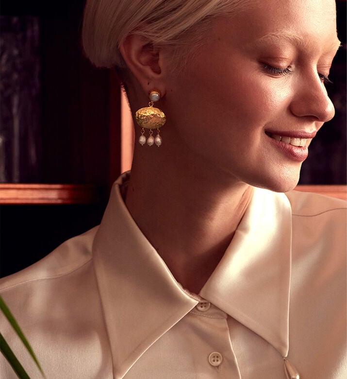 Ottoman Hands Pearl Drop Stud Earrings, Packshot View Ottoman Hands Pearl Drop Stud Earrings, Packshot View