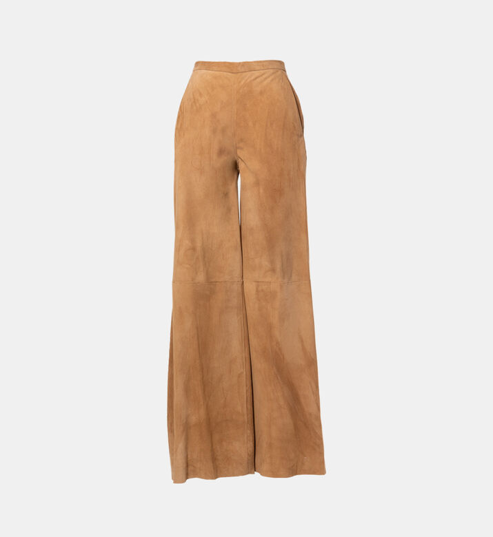 Suede Leather Wide-leg Pants