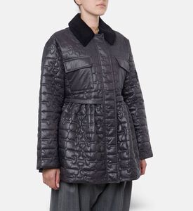 Ganni Shiny Quilted Long-sleeve Midi Jacket, Model View