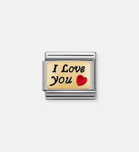 حلية أي لوف يو من الفولاذ والمينا بذهب أصفر