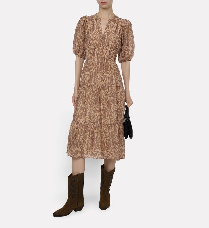 Ba and Sh Paisley Puff-sleeve Midi Dress, Model View