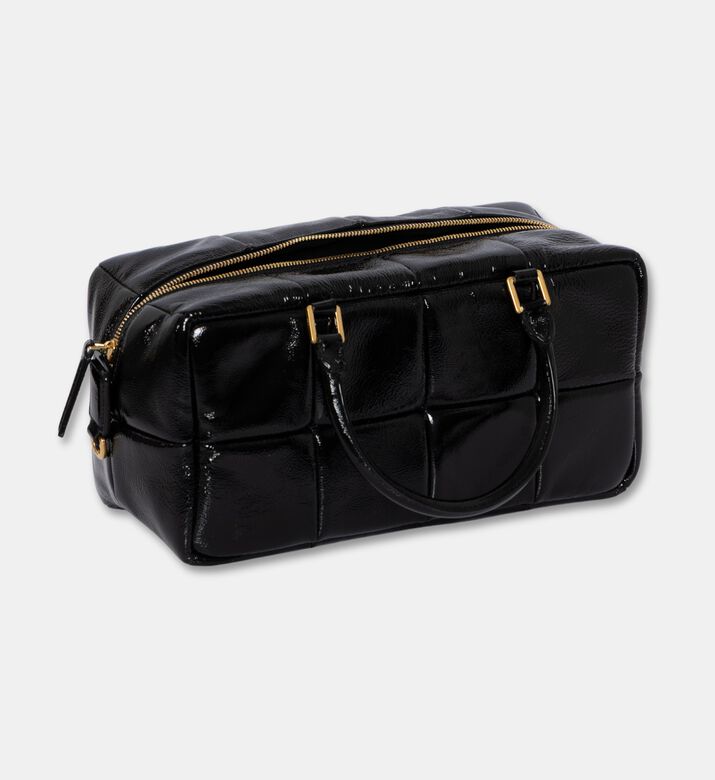 Mlouye Grid Leather Quilted Pattern Bag, Black, Packshot View