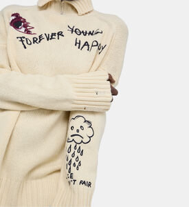 Fleece Cherry-embroidery Sweatshirt