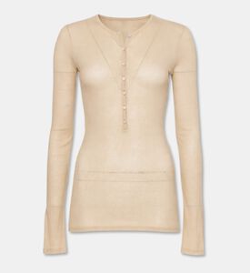Soeur Isabella Long-sleeve Ribbed Top, Taupe, 40, Packshot View