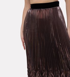 Blue For Burgundy Chevron Pleated Metallic Maxi Skirt, Brown, 38, Model View