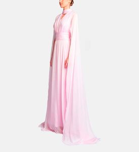 Michael Cinco Silk High Neck Sleeveless Flared Dress, Light-pink, S, Model View