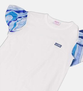 Logo-detail Ruffled Abstract-print Sleeve T-shirt