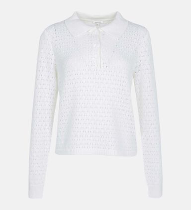 Pointelle Knitted Polo Top