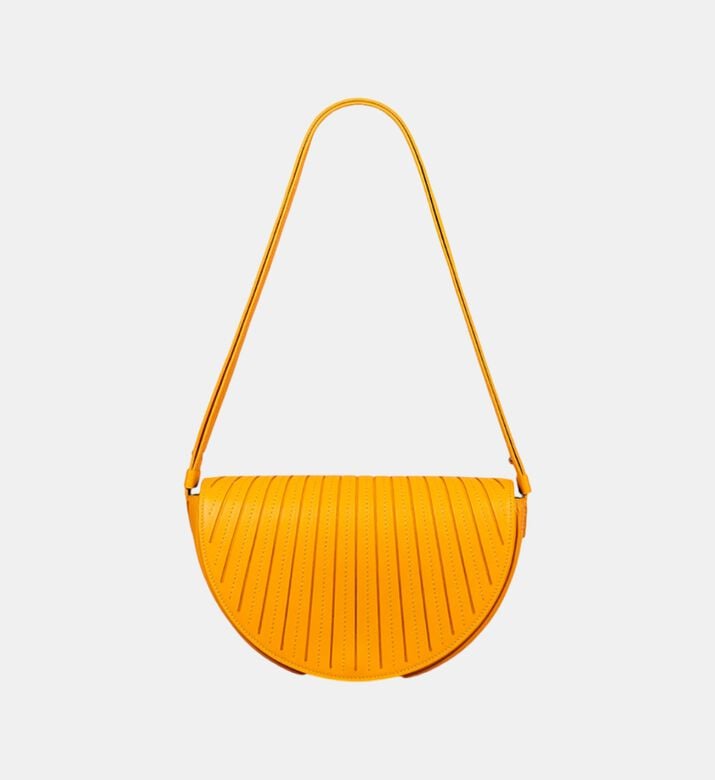 Camille Fournet Astral Calf Leather Pleated Half-moon Handbag, Yellow, Packshot View