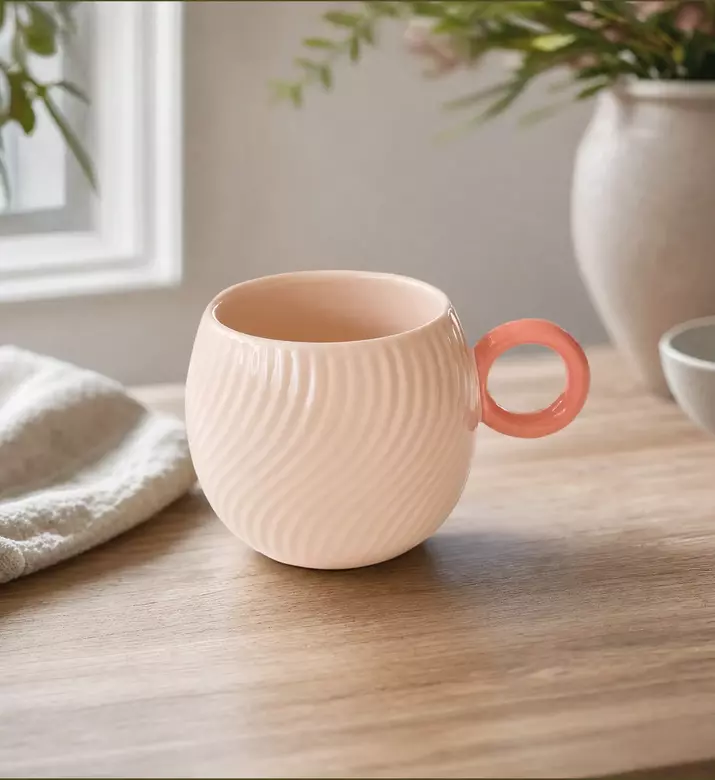 Easy Life Porcelain Aquamarine Wave Mug, Pink, Model View