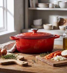 Le Creuset Oval French Oven Iron Pan, Red, 27-cm, Model View