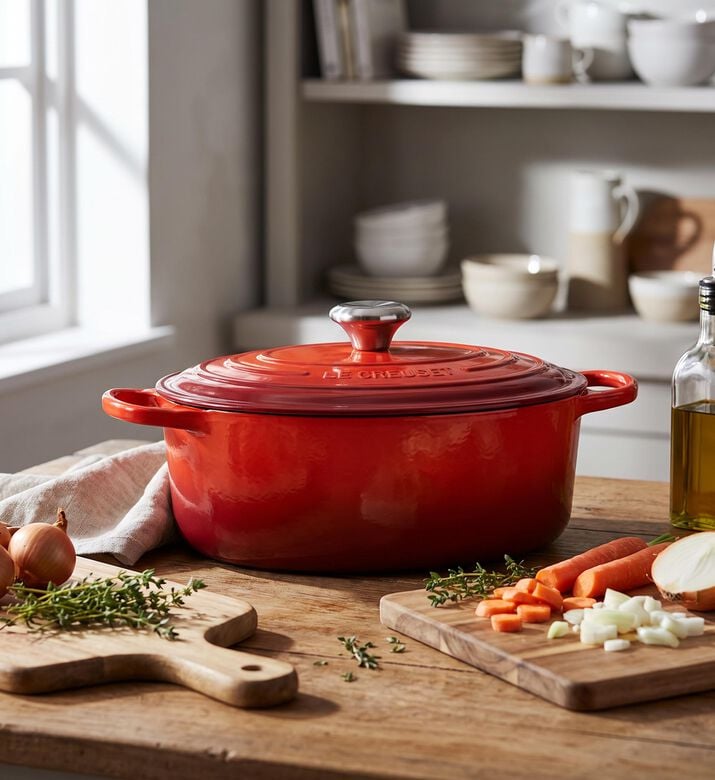 Le Creuset Oval French Oven Iron Pan, Red, 27-cm, Model View