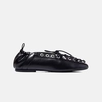 Black Oleatex Lace-up Ballerinas