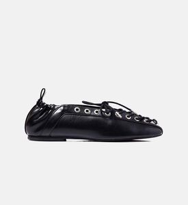 Black Oleatex Lace-up Ballerinas